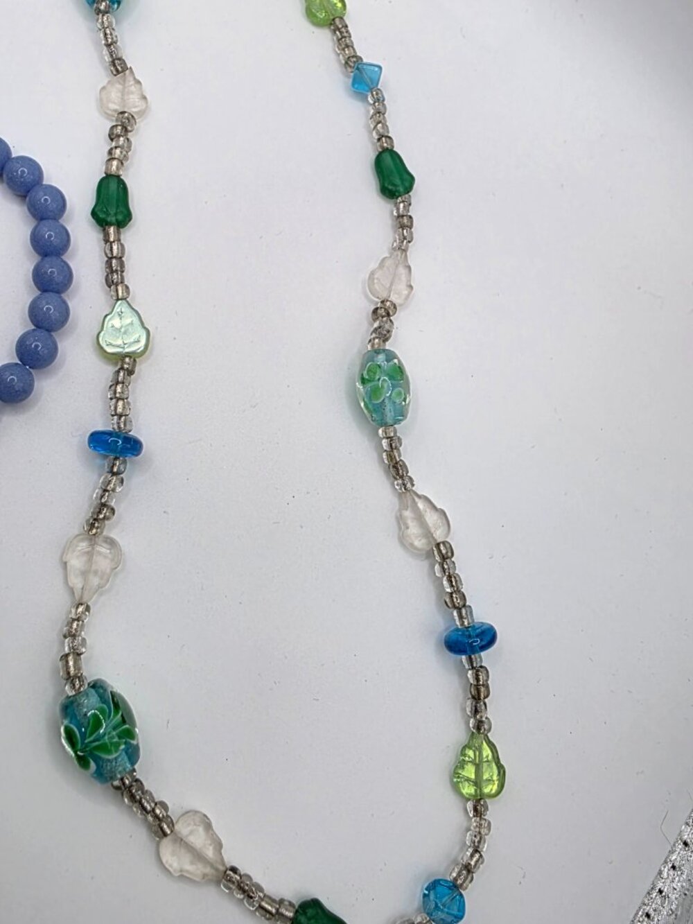 Blue Green Glass Bead Necklace & Glow in the Dark Bracelet Set - Picture 2 of 4